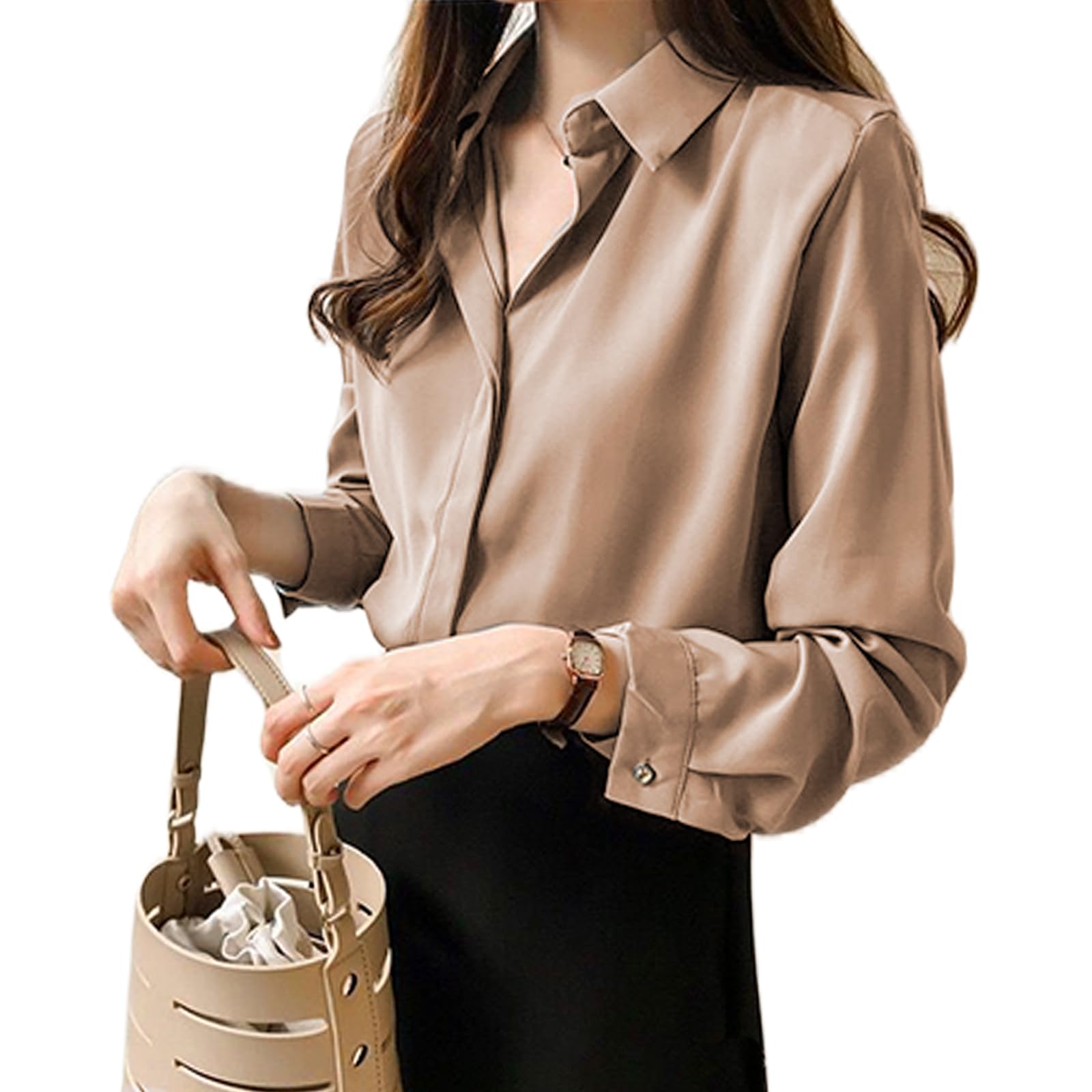 ドット柄 シフォン 抜け感 ブラウス トップス シャツ 袖あり 長袖 萌袖